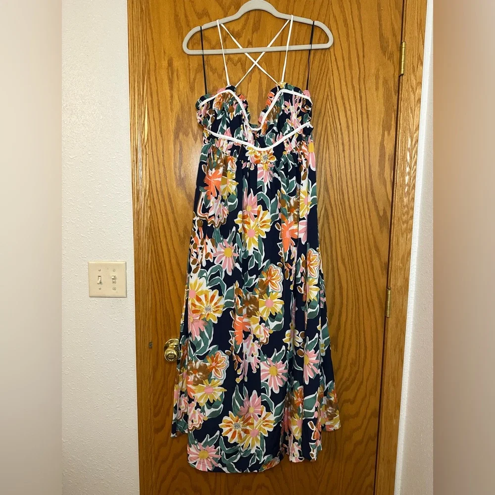 Lush Sweetheart Tie Back Floral Maxi Dress in Navy and Pink - NWOT - Size S - Picture 3 of 11